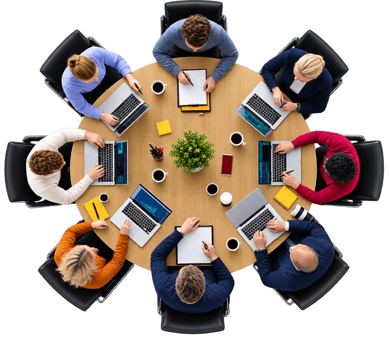 Team collaborating around a table